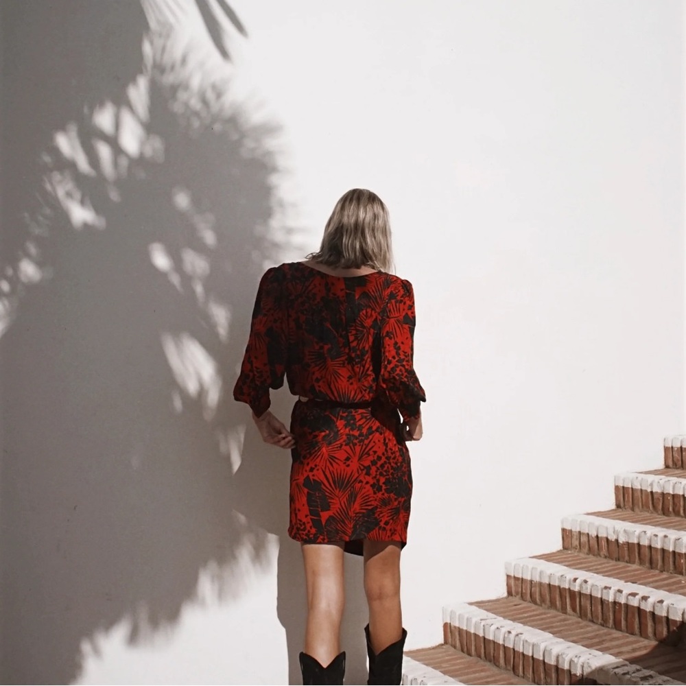 Vintage Yves Saint Laurent Tropical Print Dress 80s